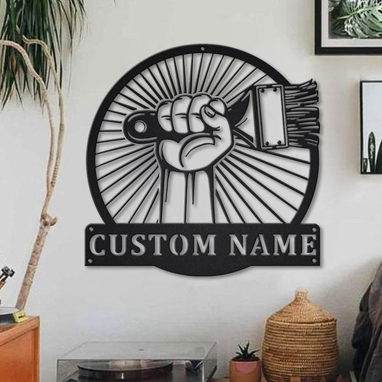 Personalized Paint Brush Painter Metal Sign, Custom Name, Paint Brush Painter Decor Sign, Custom Job Metal Sign