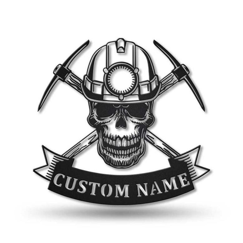 Personalized Skull Mining Metal Sign, Custom Name, Skull Mining Job Gift, Custom Job Metal Sign