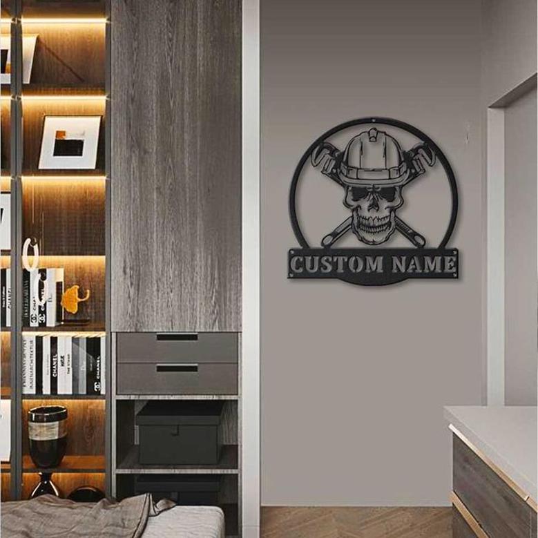 Personalized Skull Plumbing Metal Sign, Custom Name, Skull Plumbinng, Plumber Gifts, Custom Job Metal Sign