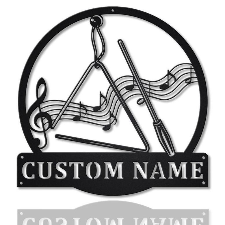 Personalized Triangle Music Metal Sign, Custom Name, Musical Instrument Sign, Decoration For Living Room, Custom Metal Sign