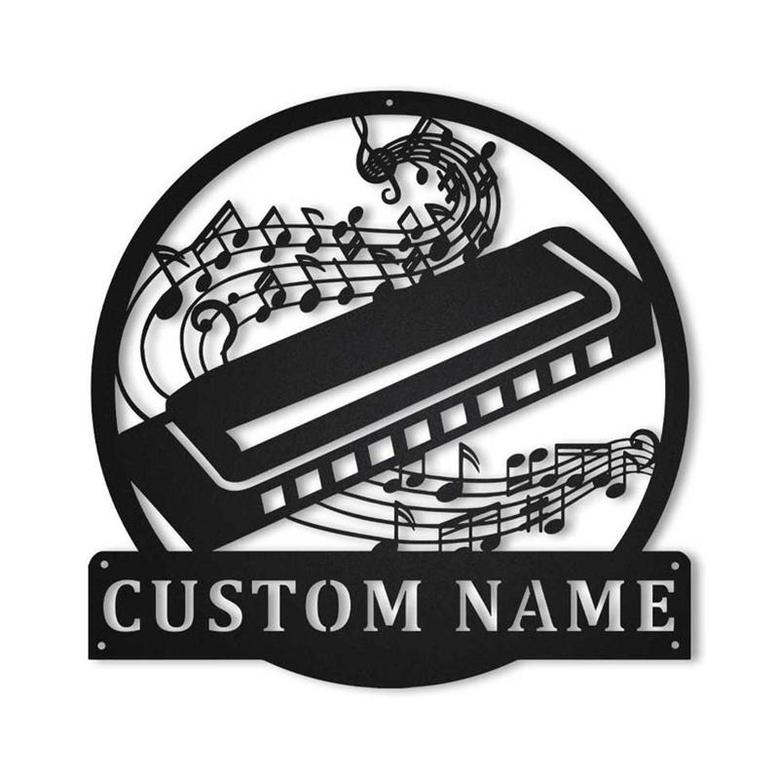 Personalized Harmonica Monogram Metal Sign, Custom Name, Harmonica Monogram Sign, Musical Instrument Gift, Custom Music Metal Sign