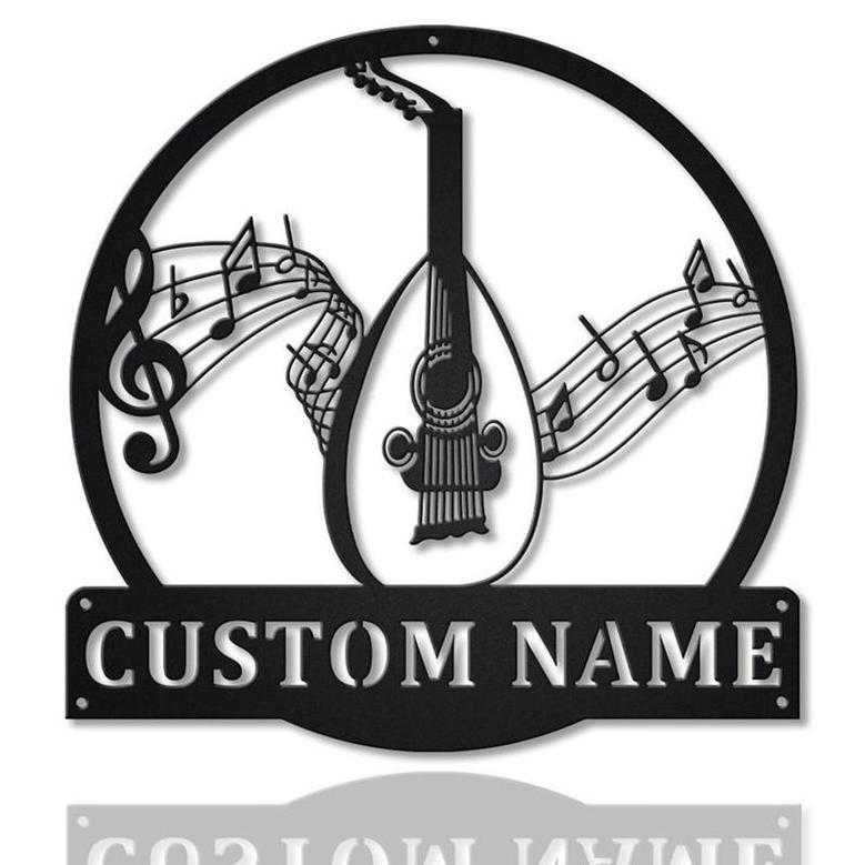 Personalized Lute Monogram Metal Sign, Custom Name, Art Lute Monogram Sign, Musical Instrument Gift, Custom Music Metal Sign