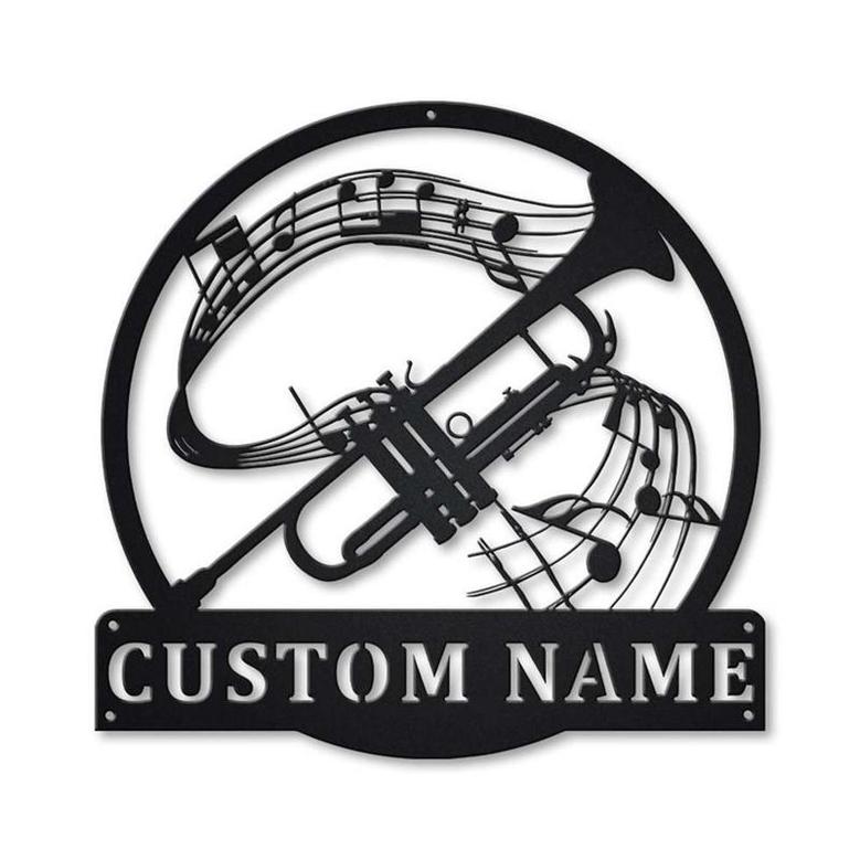 Personalized Trumpet Monogram Metal Sign, Custom Name, Trumpet Monogram Metal Sign, Trumpet Gifts For Men, Custom Music Metal Sign
