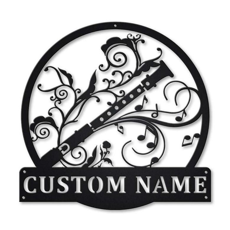 Personalized Recorder Monogram Metal Sign, Custom Name, Recorder Metal Sign, Decoration For Living Room, Custom Musical Instrument Lover Sign