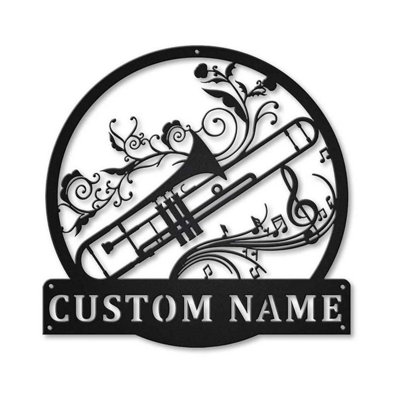 Personalized Trombone Monogram Metal Sign, Custom Name, Trombone Monogram Sign, Custom Musical Instrument Metal Sign