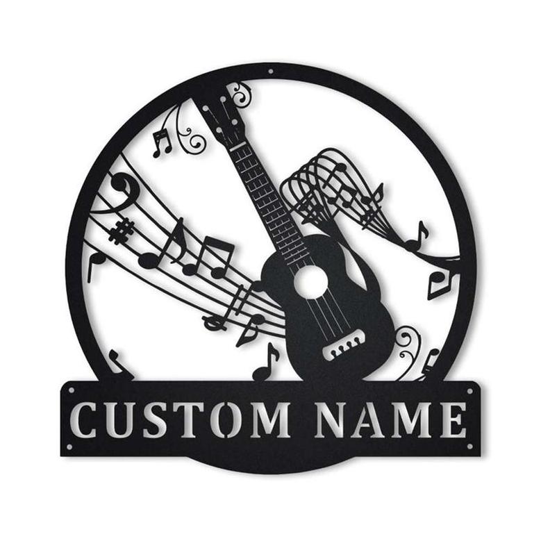 Personalized Ukulele Music Monogram Metal Sign, Custom Name, Ukulele Music Monogram Sign, Ukulele Gifts For Men, Custom Musical Instrument Metal Sign