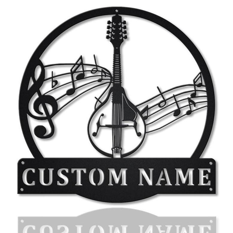 Personalized Mandolin Monogram Metal Sign, Custom Name, Mandolin Metal Sign, Mandolin Gifts, Custom Musical Instrument Sign
