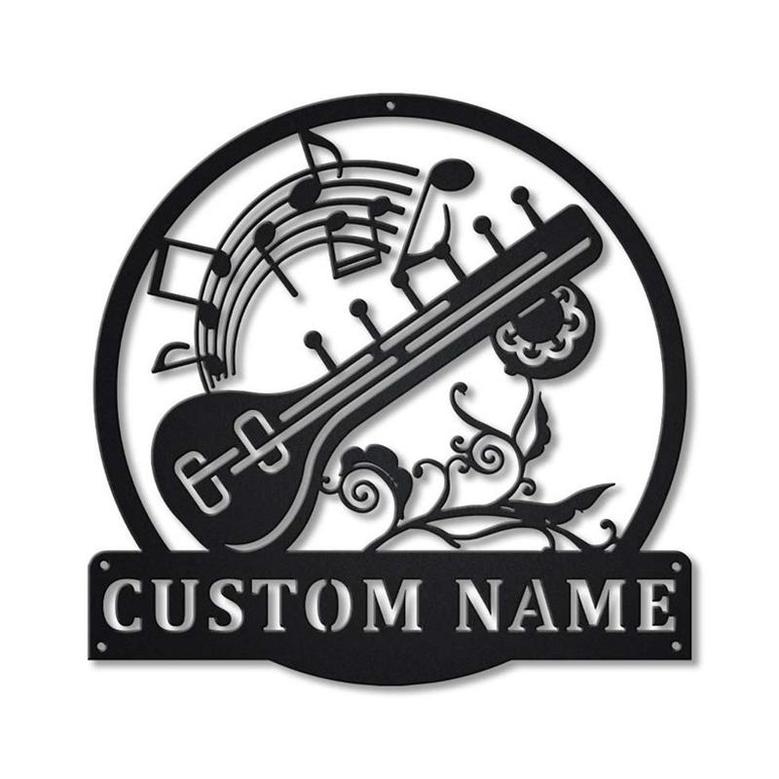 Personalized Sitar Music Monogram Metal Sign, Custom Name, Sitar Music Monogram Metal Sign, Sitar Music Gifts, Custom Musical Instrument Sign