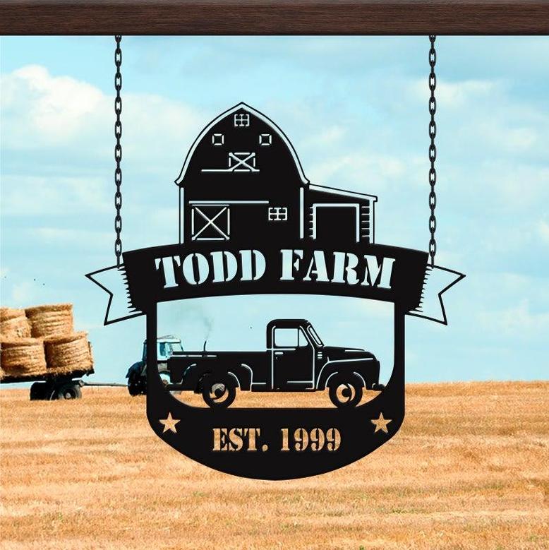 Personalized Happy Farm Metal Sign, Custom Name, Outdoor Metal Sign, Gift For Family, Custom Outdoor Signs