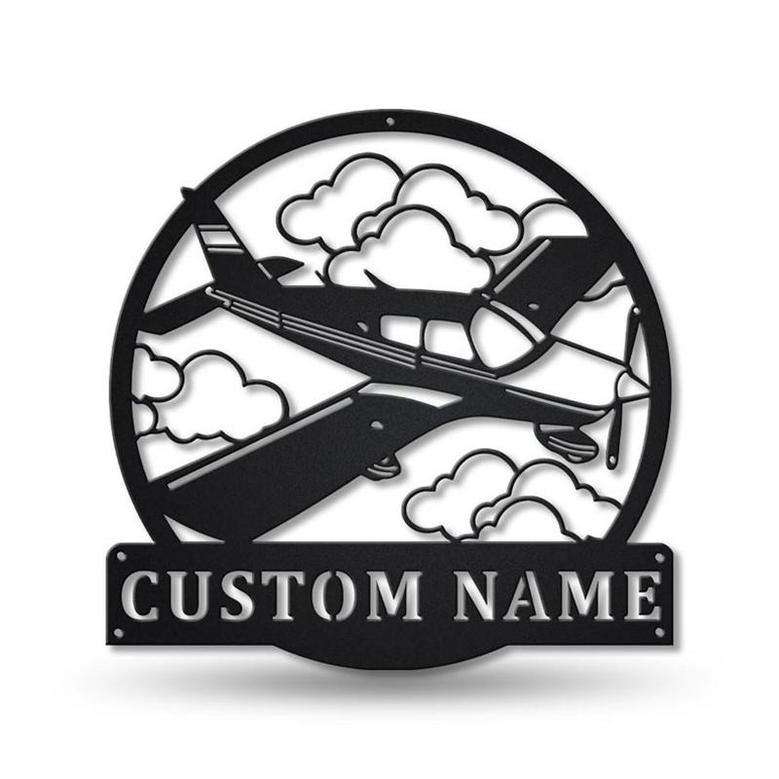 Personalized Airplane Monogram Metal Sign, Custom Name, Airplane Lover Sign, Decoration For Living Room, Custom Pilot Job Metal Sign