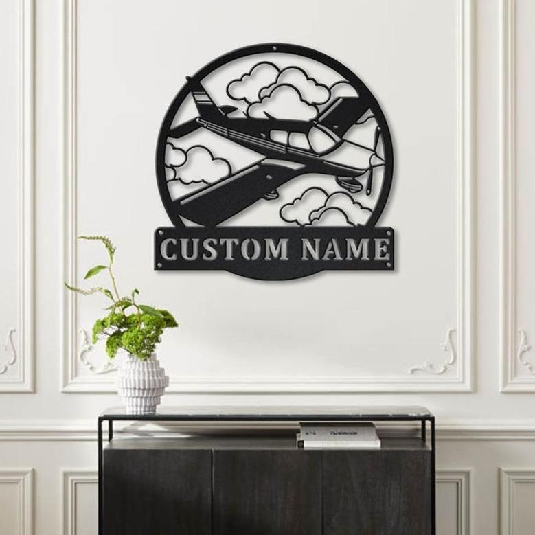 Personalized Airplane Monogram Metal Sign, Custom Name, Airplane Lover Sign, Decoration For Living Room, Custom Pilot Job Metal Sign