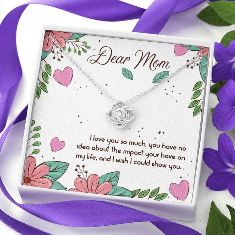 Gift For Mom Love Knot Necklace With Message Card White Pink Flowers