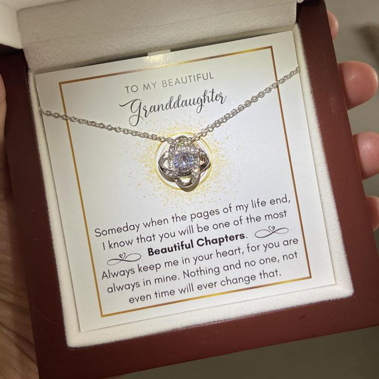 "For My Granddaughter" Engraved Book Necklace - Openable Silver/Gold Pendant With 6 Pages For Personalization