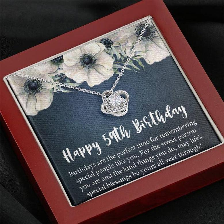 Happy 59Th Birthday Gift Necklace, Jewelry Gift For Mom Grandma, 59Th Birthday Gifts For Womens, 59 Years Old Love Knot Necklace