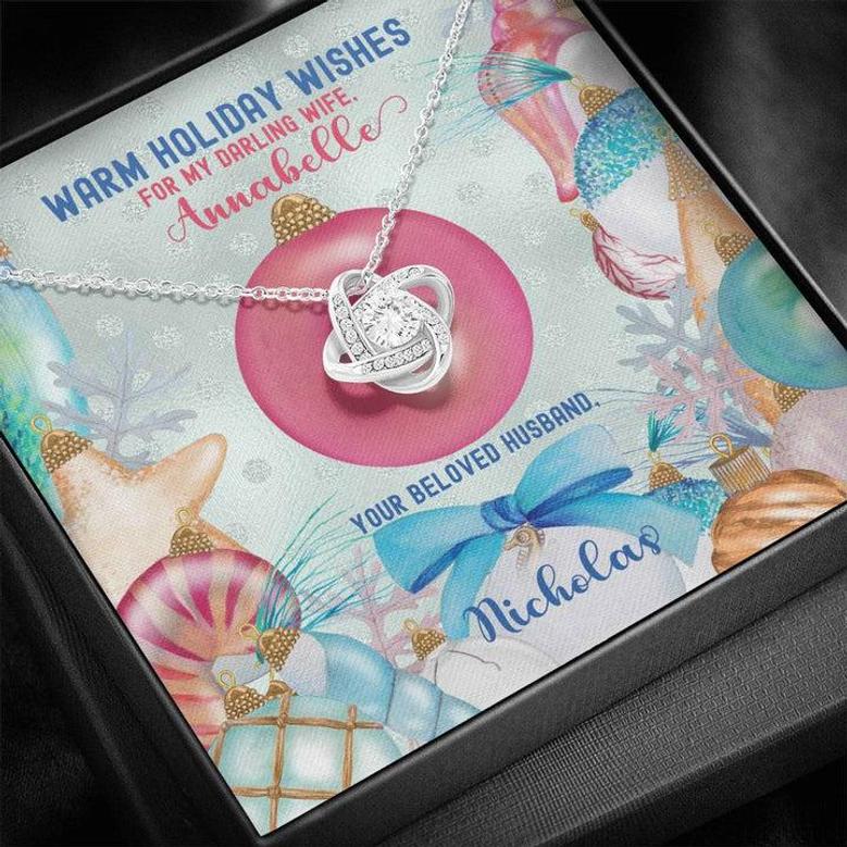 Husband To Wife - Warm Holiday Wishes Fully Customizable Christmas Gift - Personalized Love Knot Necklace