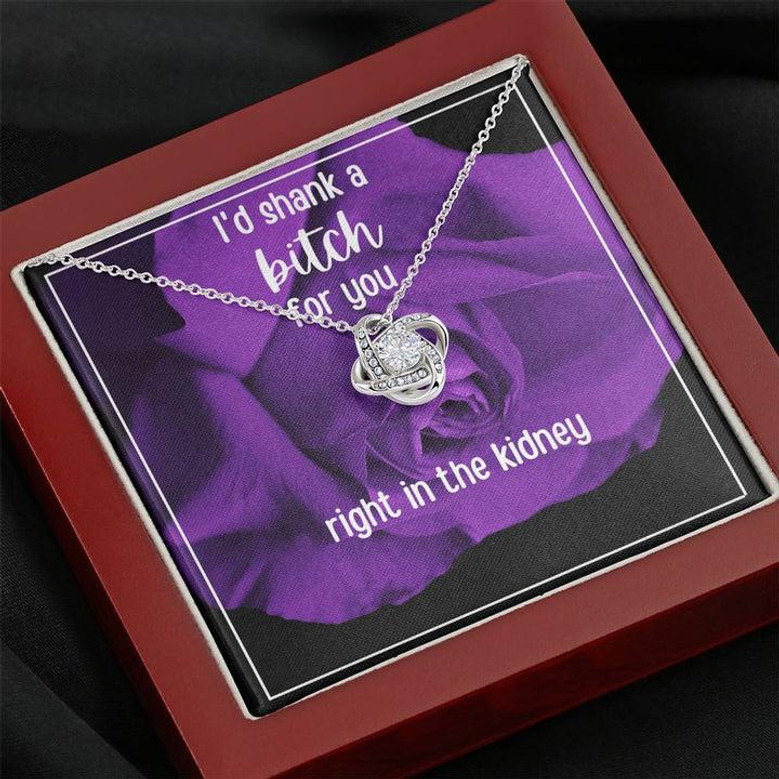 Right In The Kidney - Love Knot Necklace - Purple Flower Background