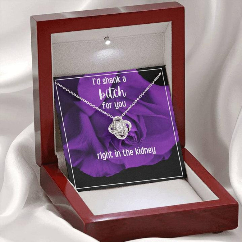 Right In The Kidney - Love Knot Necklace - Purple Flower Background