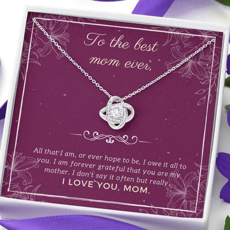 The Best Mom Ever White Gold Love Knot Necklace