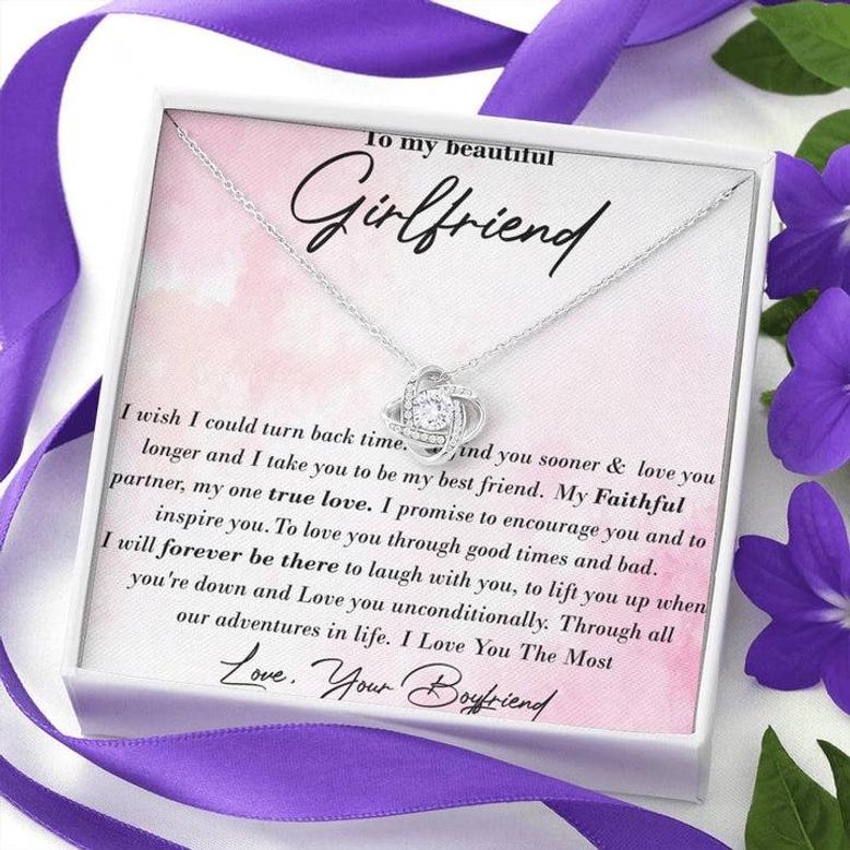 To My Beautiful Girlfriend Love Knot Necklace Message Card