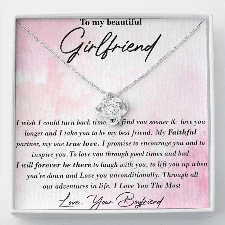 To My Beautiful Girlfriend Love Knot Necklace Message Card