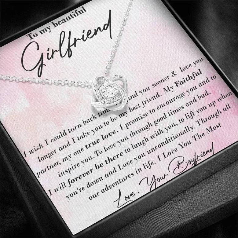 To My Beautiful Girlfriend Love Knot Necklace Message Card
