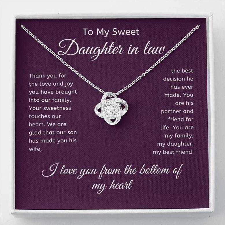 To My Sweet Daughter In Law From The Bottom Of My Heart Love Knot Necklace