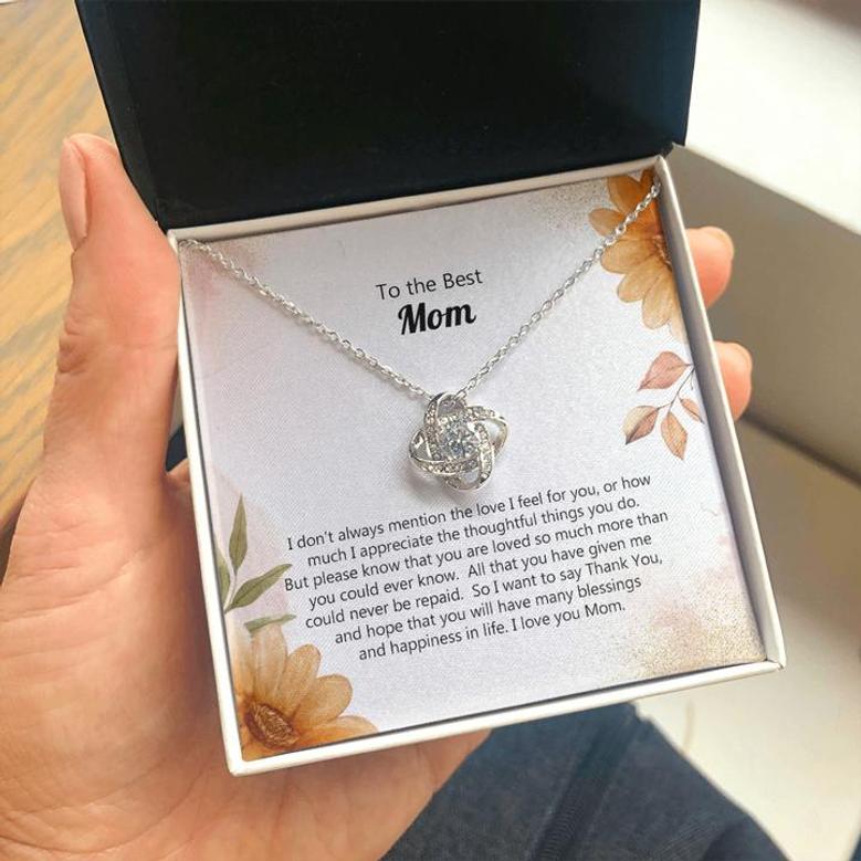 To The Best Mom, Special Message Card For Mom, Custom Love Knot Necklace Gift, Mom Necklace Gift