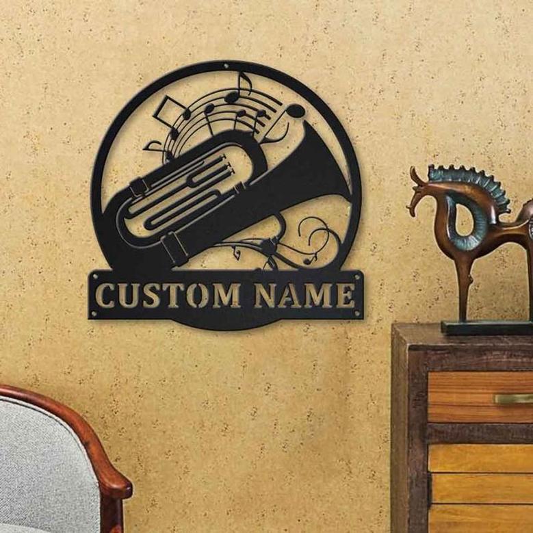 Personalized Tuba Music Monogram Metal Sign, Custom Name, Tuba Music Monogram Sign, Tuba Music Gifts For Men, Custom Musical Instrument Metal Sign