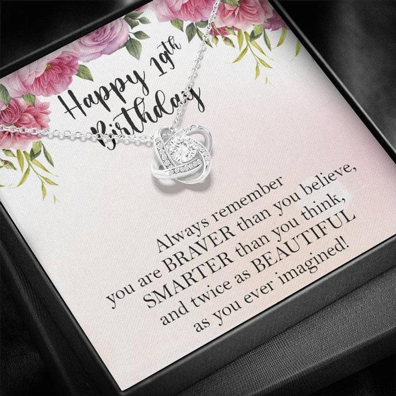 Happy 19Th Birthday Necklace, 19Th Birthday Gifts For Girls, Birthday Gift For Her, Box Gift Card Love Knot Necklace Xx156lk9