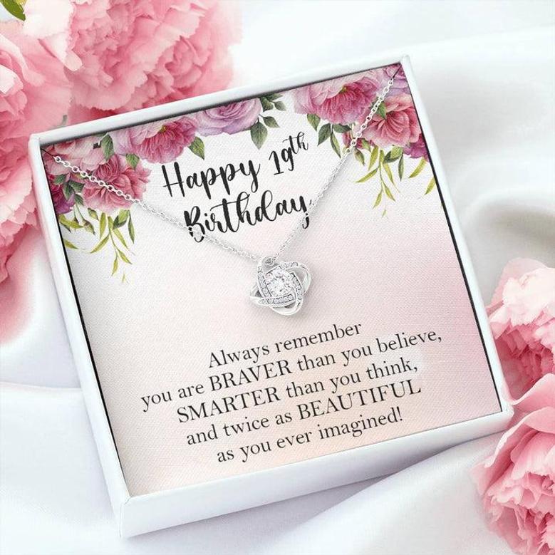 Happy 19Th Birthday Necklace, 19Th Birthday Gifts For Girls, Birthday Gift For Her, Box Gift Card Love Knot Necklace Xx156lk9