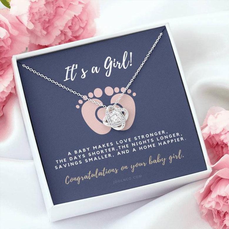 It's A Girl Necklace Gift For Mom | Baby Girl Congratulations | Baby Girl Shower Gift For Mom | New Mom Necklace | New Mom Gift | Gift For New Baby | New Mother Jewelry | Quotes | New Mommy Gift | Love Knot Necklace
