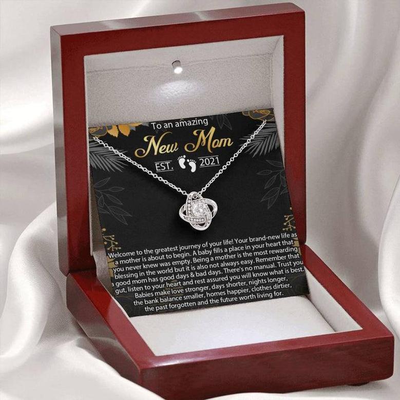 New Mom Necklace, Mom Est 2021 Necklace, First Time Mom Necklace,New Mommy Love Knot Necklace,Necklace For New Mom, Pregnancy Necklace Gift