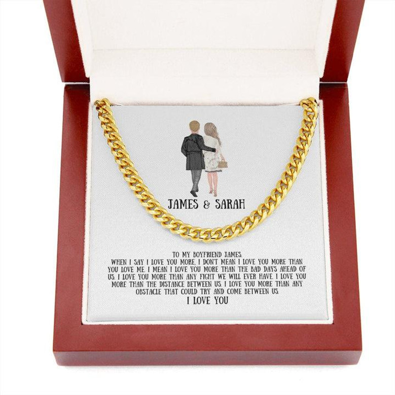 Personalized long distance relationship gift for boyfriend, cuban link chain customized necklace, 1 yr anniversary gifts, sentimental gifts