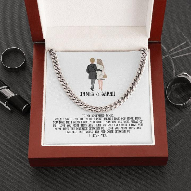 Personalized long distance relationship gift for boyfriend, cuban link chain customized necklace, 1 yr anniversary gifts, sentimental gifts