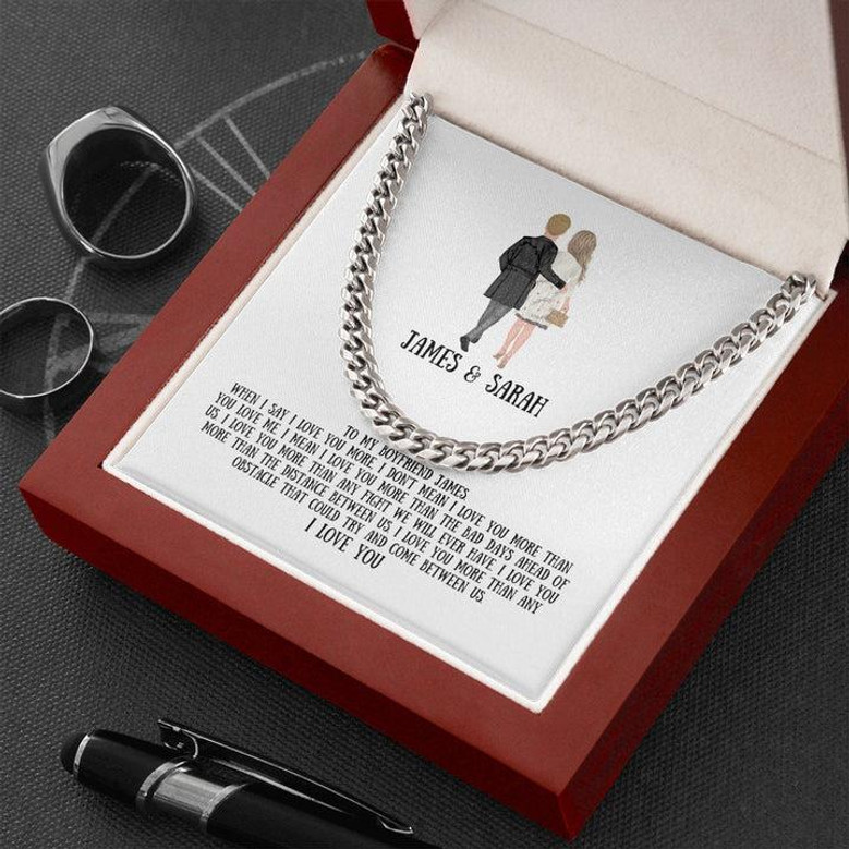 Personalized long distance relationship gift for boyfriend, cuban link chain customized necklace, 1 yr anniversary gifts, sentimental gifts