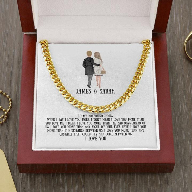Personalized long distance relationship gift for boyfriend, cuban link chain customized necklace, 1 yr anniversary gifts, sentimental gifts