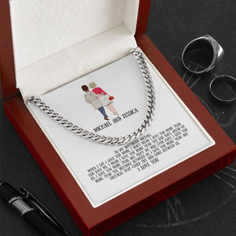 Personalized long distance relationship gift for boyfriend, cuban link chain customized necklace, 1 yr anniversary gifts, sentimental gifts