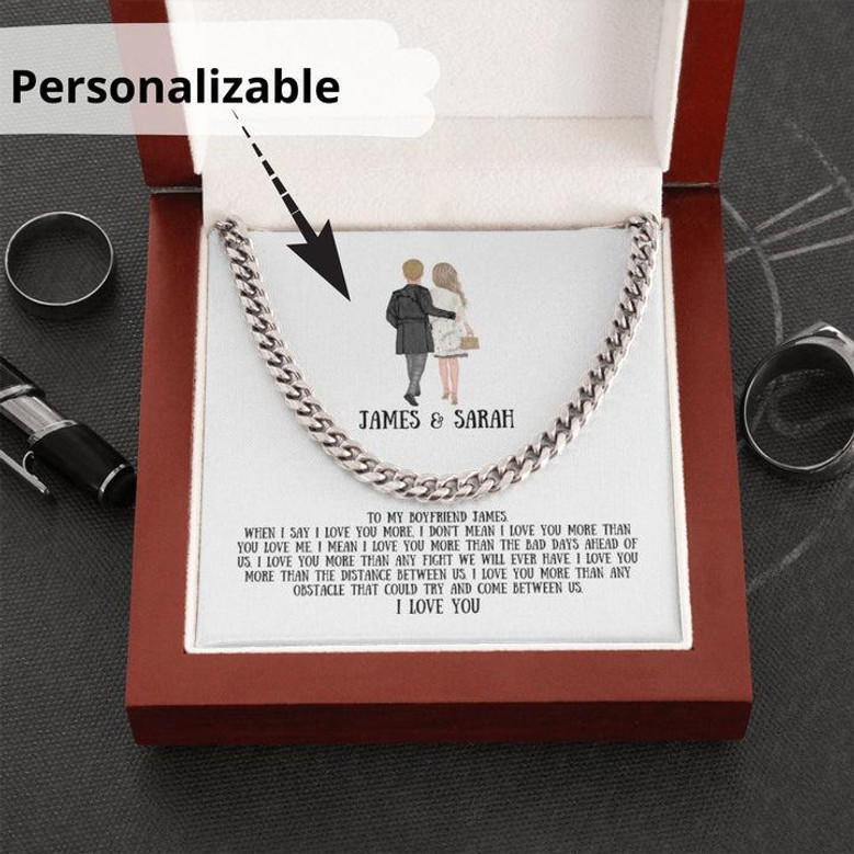 Personalized long distance relationship gift for boyfriend, cuban link chain customized necklace, 1 yr anniversary gifts, sentimental gifts