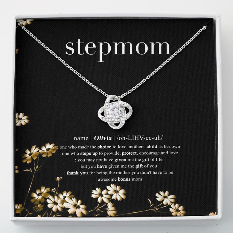 Custom Best Stepmom Defination | Custom Name | Mothers Day Gift For Stepmom | Personalized Name Stepmom Love Knot Necklace