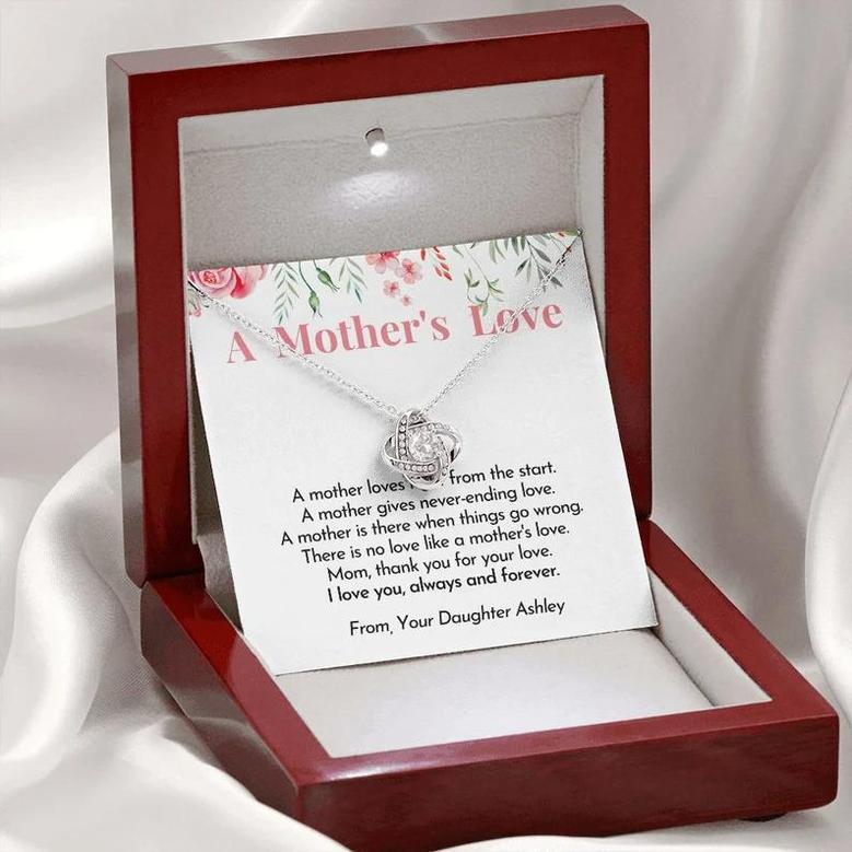 Custom Name Message Card Love Knot Necklace - A Mother's Love Never Ending - Personalized Gift From Daughter To Mother - Love You Always And Forever