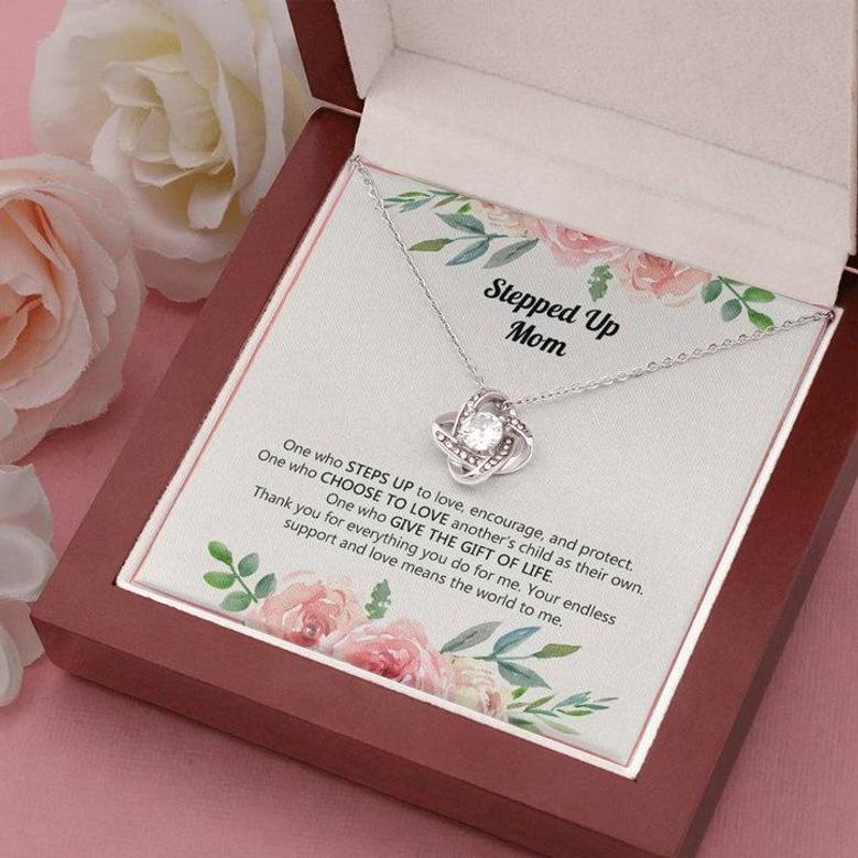 Stepped Up Mom Gift, Special Message Card, Custom Love Knot Necklace, Step Mom Necklace Gift