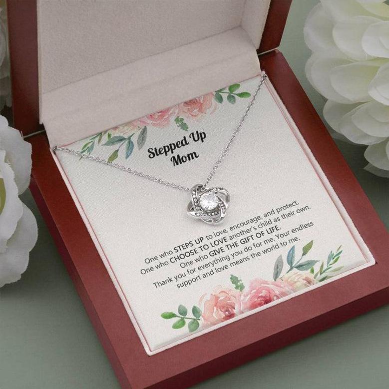 Stepped Up Mom Gift, Special Message Card, Custom Love Knot Necklace, Step Mom Necklace Gift