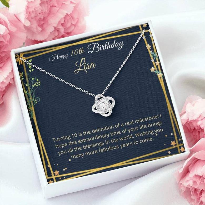 The Love Knot Necklace For Girl, Personalized Birthday Gifts For Her, 10Th Birthday Girl, 10Th Birthday Gift, Tenth Birthday Necklace, Gift For 10 Year Old Girl Gifts.
