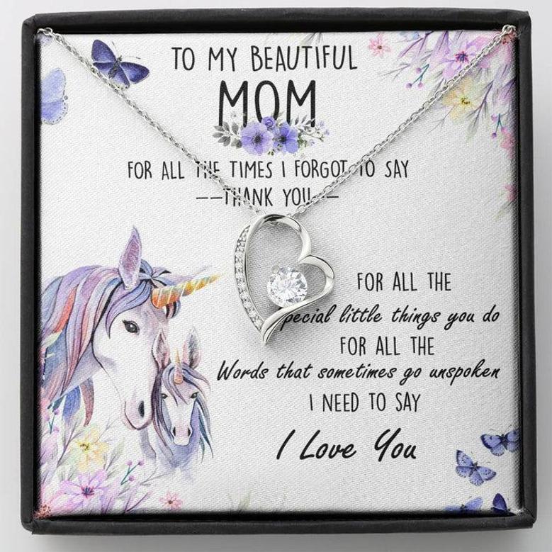 To My Beautiful Mom Forever Love Necklace Message Card