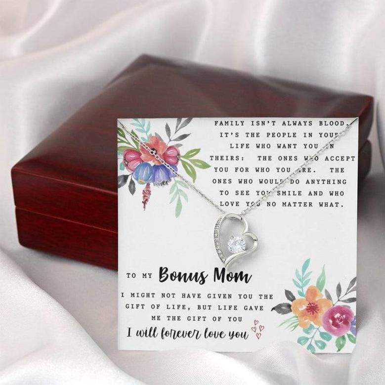 To My Bonus Mom Forever Love Necklace Message Card