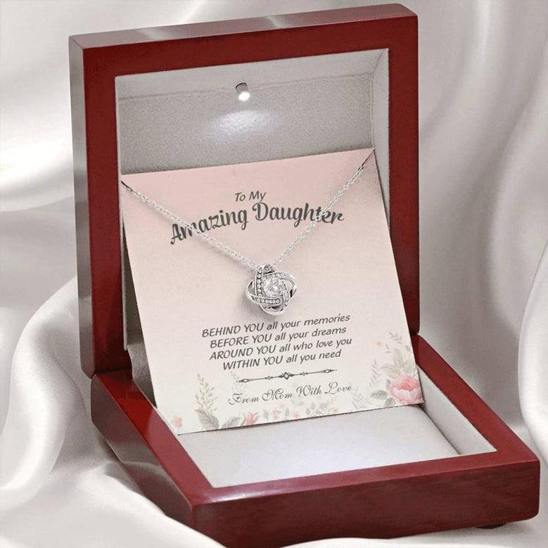 To My Daughter I Love You Now And Forever Love Knot Necklace