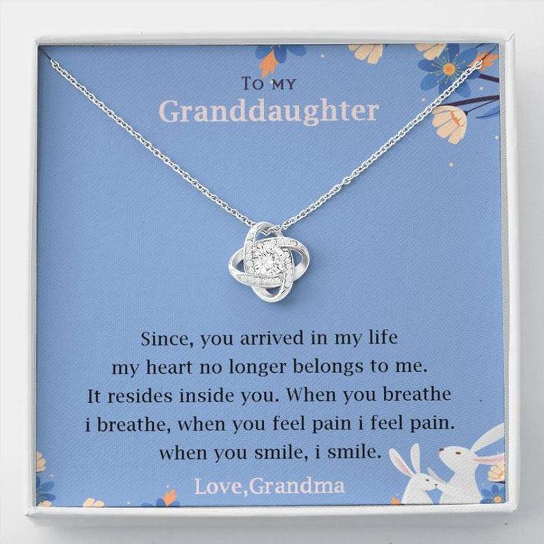 To My Granddaughter - When You Smile, I Smile- Love Knot Necklace From Grandma!