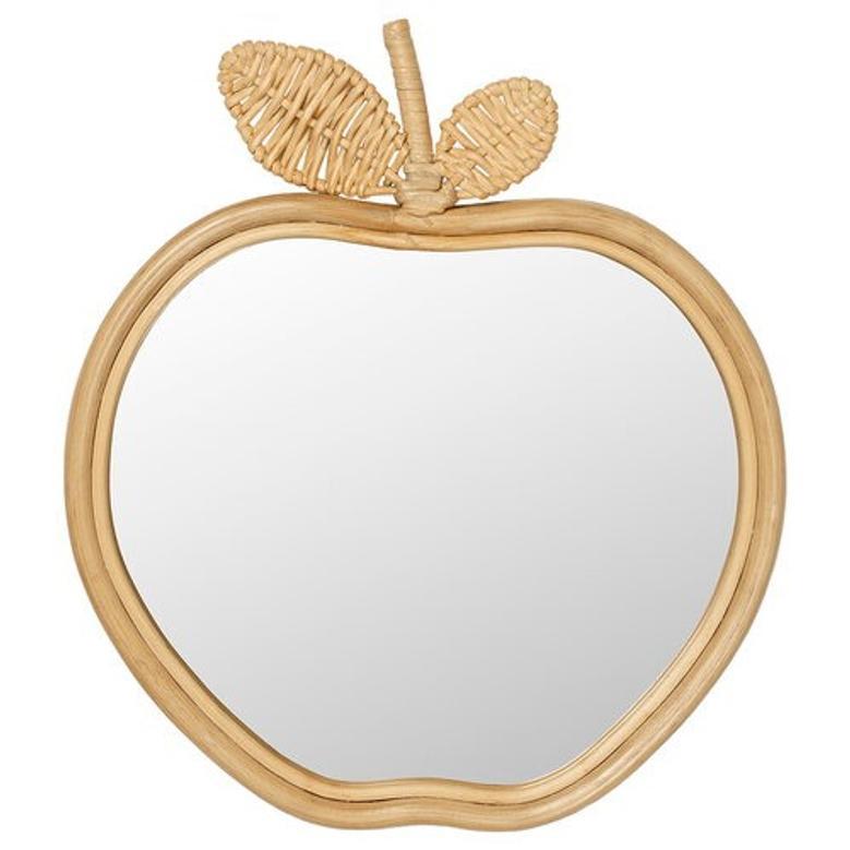 Apple Shaped Rattan Mirror Baby Nursery Decor Rattan Wall Mirror Kids Room Decoration Farmhouse Mirror Wall Decor