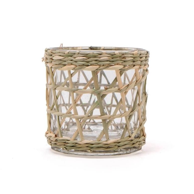 Small Glass and Seagrass Candle Holder Modern candle Cup for Home Decor