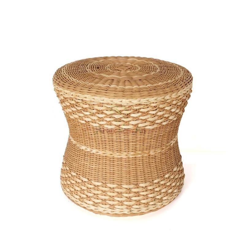 Hourglass rattan floor cushion rattan furniture straw woven pouf stool ottoman for living room decoration